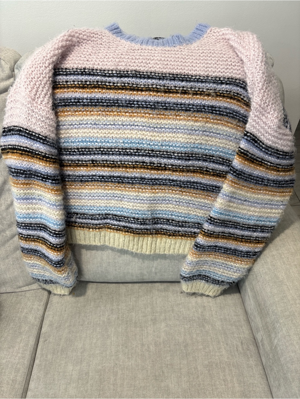 Vero Moda Pastel Striped Crewneck Sweater - Pink, Blue, Cream, Brown